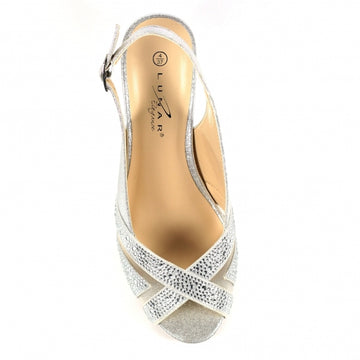 Womens Lunar FLR060 Heeled Emmerline Slingback Wedge Sandal - Silver