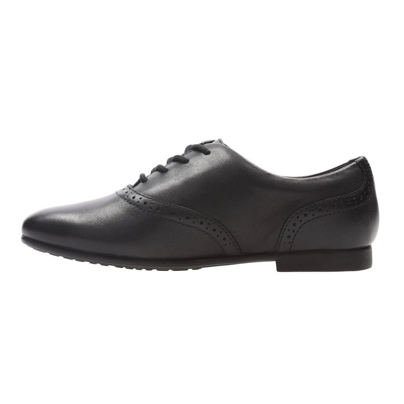 Junior Clarks Jules Walk Black Leather Girls Lace Up School Shoes - Black