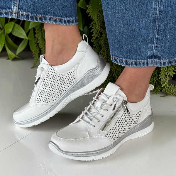 Womens Susst Astrid White Trainer with Side Zip - White