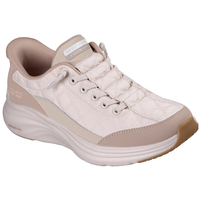 Womens Skechers 150404 Slip-In Contour Foam Trainer - Natural