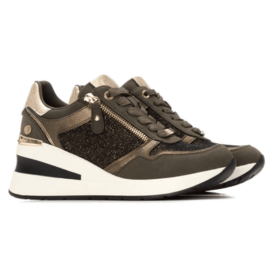 Womens Xti 144379 Wedge Side Zip Trainers - Khaki