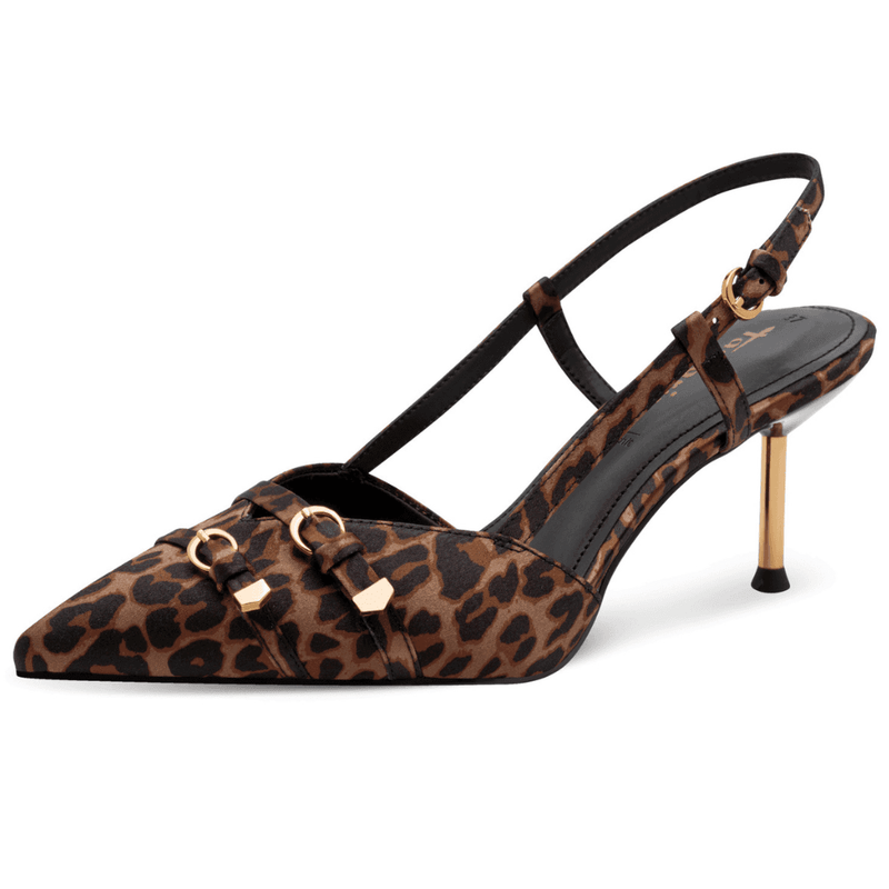Womens Tamaris 29621 Leopard Print Buckle Pointed Toe Heels - Leopard