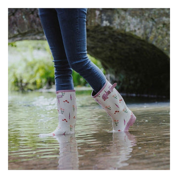 Womens Cotswold Wildflower Tall Pink Wellingtons - Pink