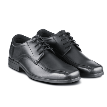 Term Edward Lace Up Boys School Shoes - Black Leather - Black