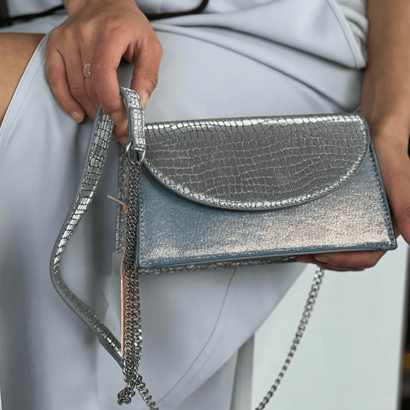 Mens Menbur Corona A Blue Shimmer Croc Print Handbag - Blue