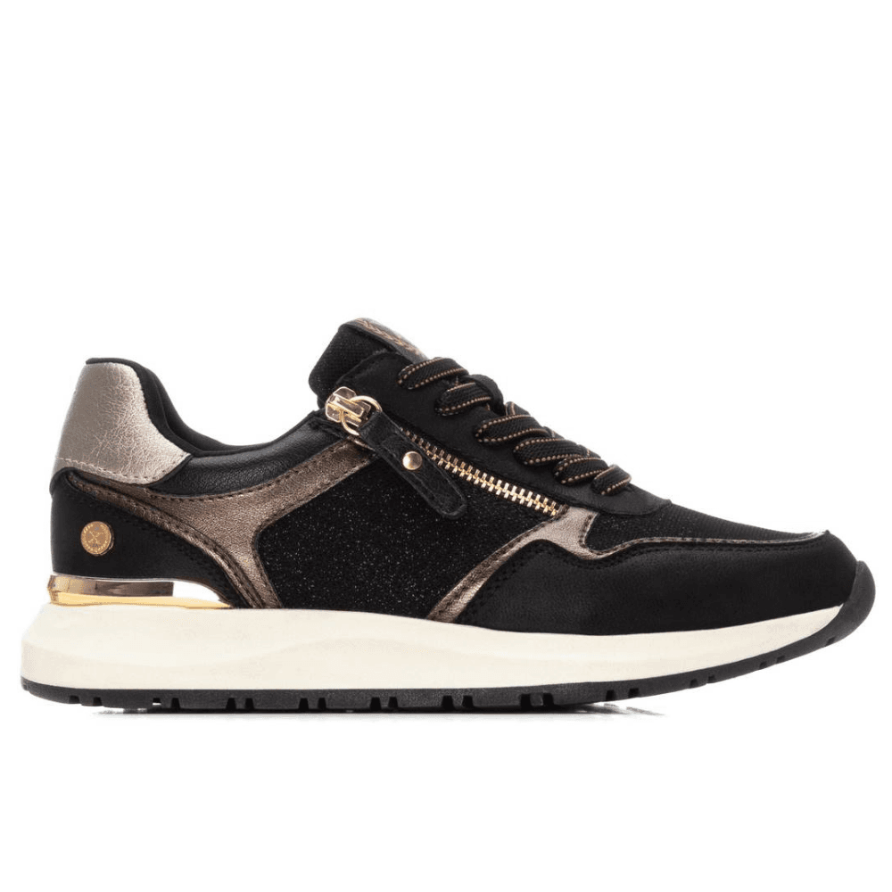 Womens Xti 144219 Black and Bronze Glitter Side Zip Trainers