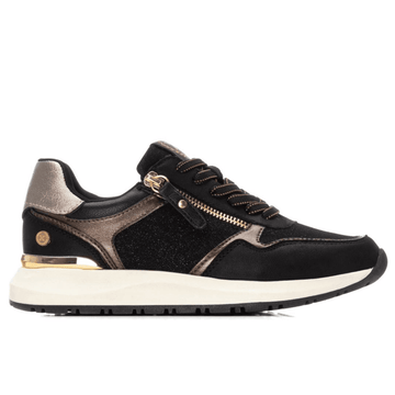 Womens Xti 144219 Black and Bronze Glitter Side Zip Trainers - Black