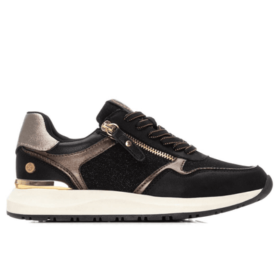 Womens Xti 144219 Black and Bronze Glitter Side Zip Trainers - Black