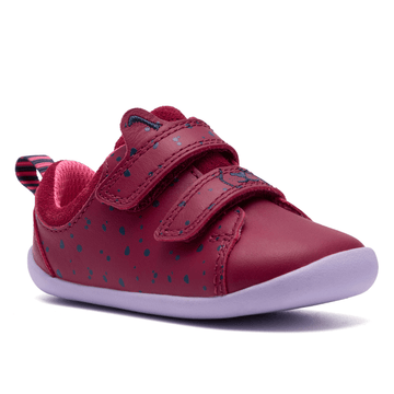 Infant Girls Clarks Roamer Wish Berry Velcro Strap Pre Walker Shoes - Berry - Burgundy