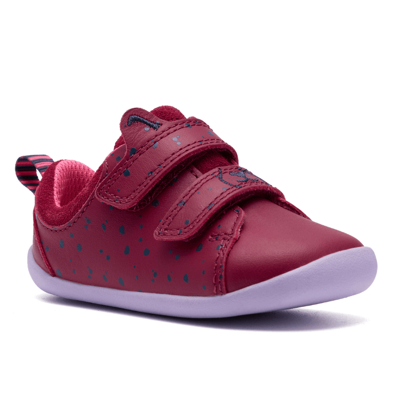 Infant Girls Clarks Roamer Wish Berry Velcro Strap Pre Walker Shoes - Berry - Burgundy