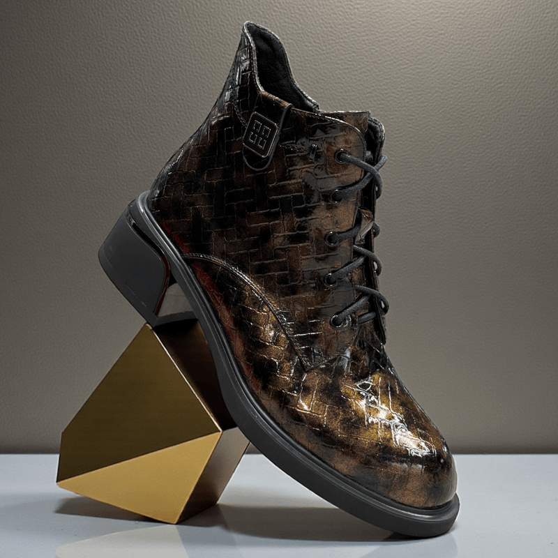 Womens Redz 2515 Croc Laced Ankle Boot - Bronze patent