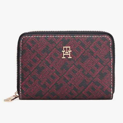 Womens Tommy Hilfiger Monogram Zip Around Small Purse - Burgundy