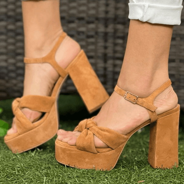 Womens Unisa Umi Brown Suede Tie Front Platform Heeled Sandals - Brown