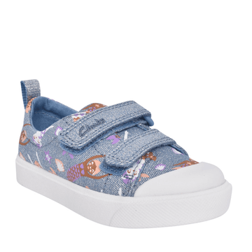 Infant Clarks Girls City Bright Denim Mermaid Glitter Trainers - Denim Blue