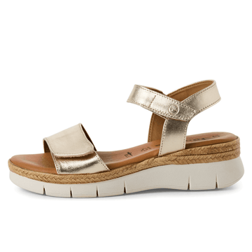Womens Tamaris 28220 Light Gold Double Velcro Strap Sandals - Light Gold