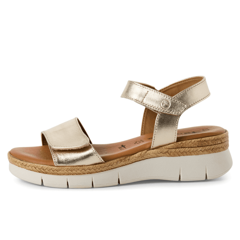 Womens Tamaris 28220 Light Gold Double Velcro Strap Sandals - Light Gold