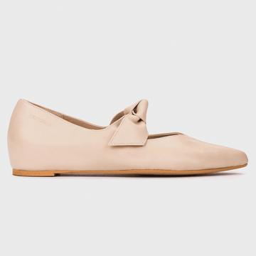 Womens Wonders A-3840 Beige Leather Bow Tie Ballerina Pumps - Beige