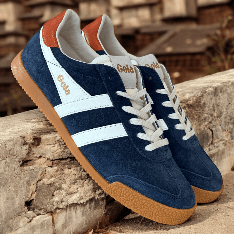 Mens Gola Elan Navy White and Orange Suede Trainers - Navy