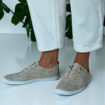 Womens Lunar St Ives Animal Print Leather Elastic Lace Plimsoles - Animal
