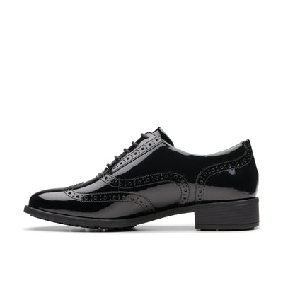 Girls Clarks Havisham Oak School Shoes - Black Patent