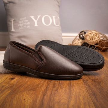 Mens Lazy Dogz Trent II Faux Leather Slippers - Brown