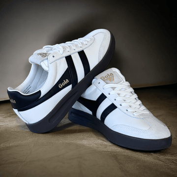 Womens Gola Cyclone White and Black Dark Gum Sole Trainers - White