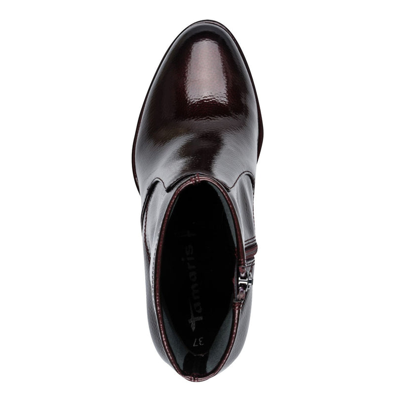 Womens Tamaris 25357 Ankle Boots - Merlot Patent