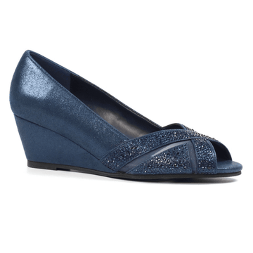 Womens Lunar Adriana Diamante Peep-Toe Wedge Heels - Navy