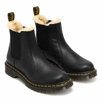 Womens Dr Martens 2976 Leonore Faux Fur Black Burnished Chelsea Boots - Black