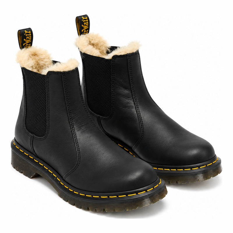 Womens Dr Martens 2976 Leonore Faux Fur Black Burnished Chelsea Boots - Black