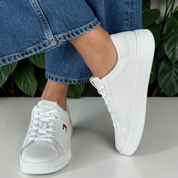 Womens Tommy Hilfiger Ecru Debossed Logo Cupsole Trainers - Ecru