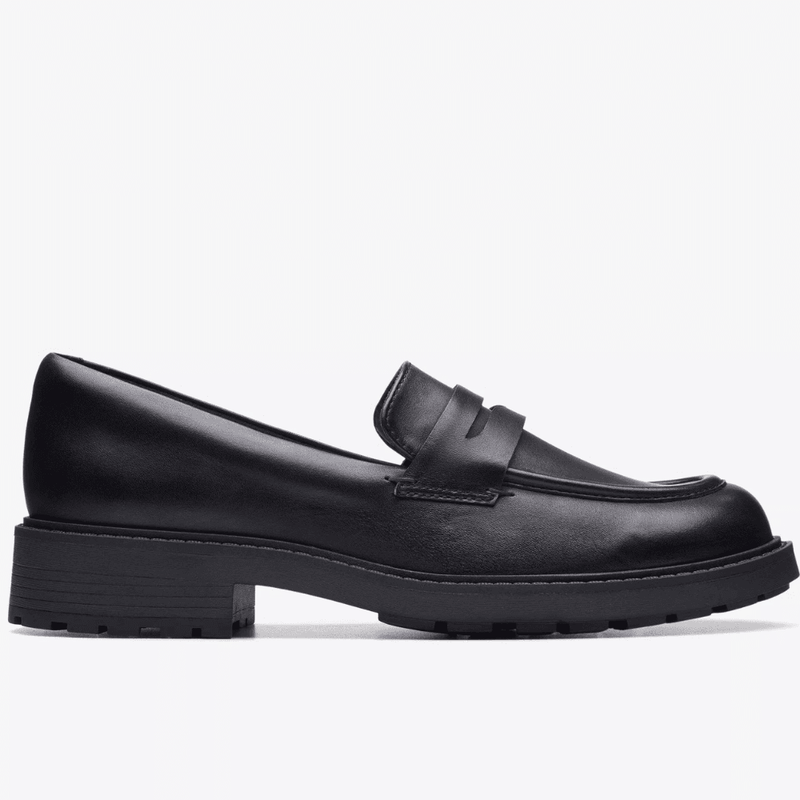 Girls Clarks Orinoco 2 Penny Loafer - Black Leather - Black Leather