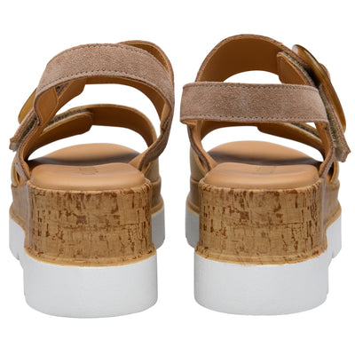 Womens Lotus ULP268 Natural & Gold Leather Cammie Flatform Sandals - Taupe and Gold