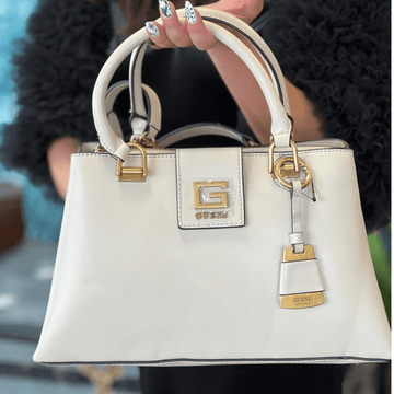 Guess Ladies Alva Beige Girlfriend Satchel - Beige Gold