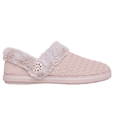 Womens Skechers Cozy Campfire Knit Faux Fur Trim Slippers - Blush