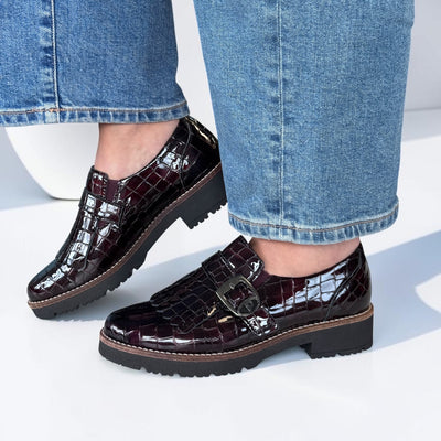 Womens Pitillos 11560 Burgundy Platform Loafers - Burgundy