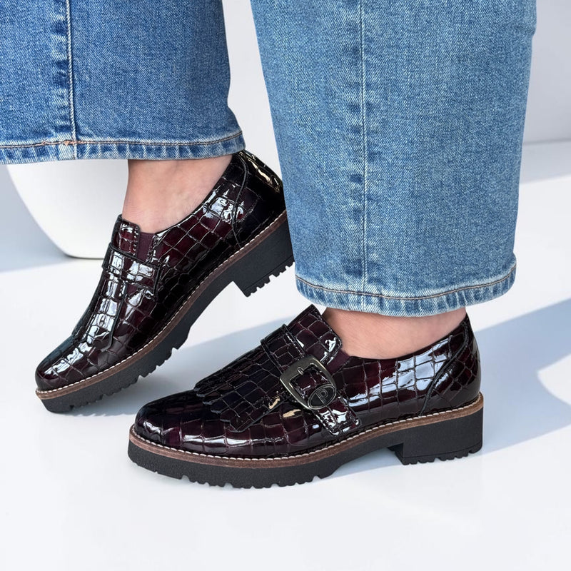 Womens Pitillos 11560 Burgundy Platform Loafers - Burgundy