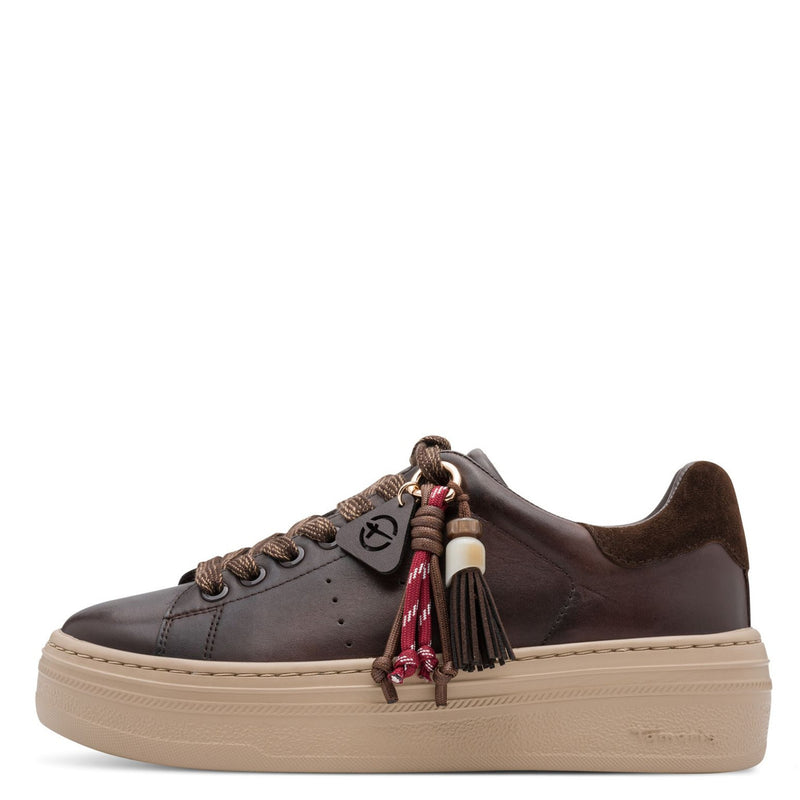 Womens Tamaris 23775 Mocca Laced Trainers - Mocca