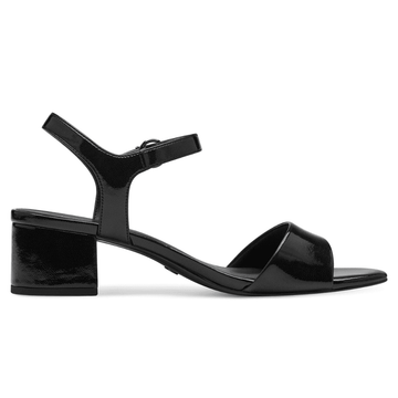 Womens Tamaris 28249 Black Patent Low Block Heel Sandals - Black Patent