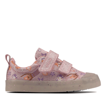 Junior Clarks Girls Foxing Print Pink Canvas Shoe - Pink