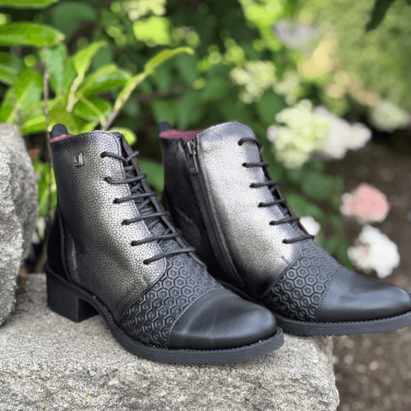 Womens Jose Saenz 2180 Black and Pewter Heeled Ankle Boots - Black