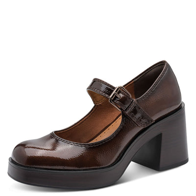 Womens Tamaris 22409 Block Heels - Brown Patent