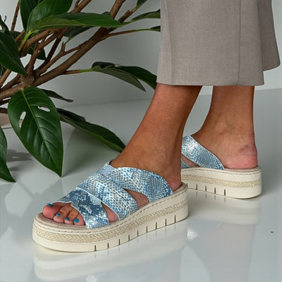 Womens Rieker V4989 Blue Wedge Sandal - Blue