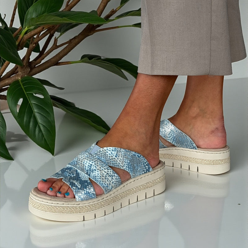 Womens Rieker V4989 Blue Wedge Sandal - Blue