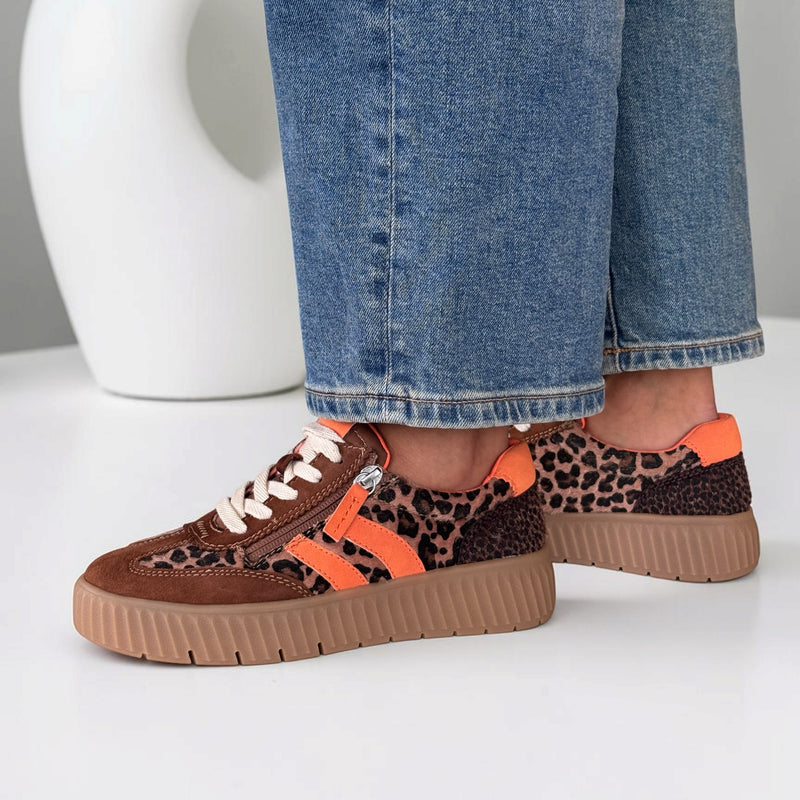 Womens Tamaris 83739 Side Zip Trainers - Cognac Leopard