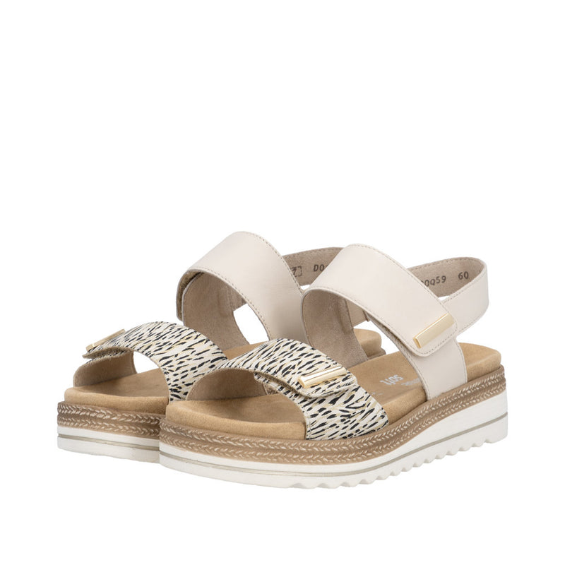 Womens Remonte D0Q59 Beige Combi Wedge Sandal - Beige Combi