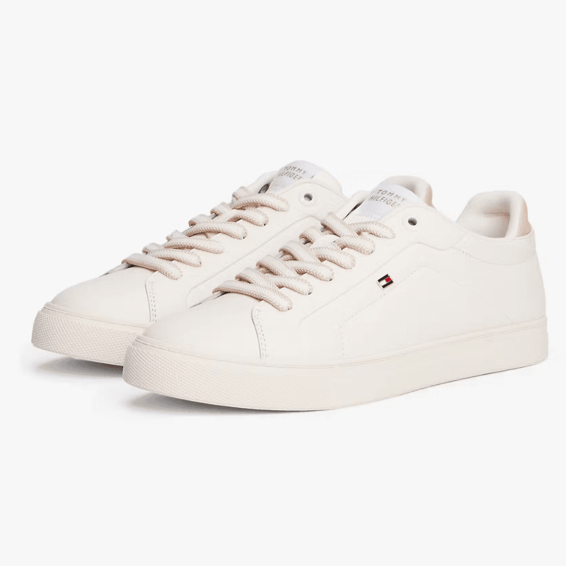 Womens Tommy Hilfiger Leather Court Trainers - Ancient White
