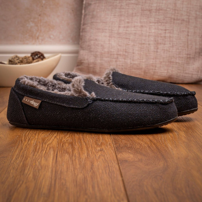 Mens Lazy Dogz Hendrix II Navy Fur Lined Slippers - Navy