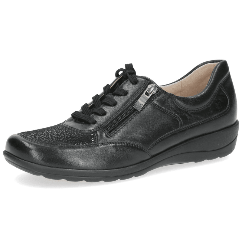 Womens Caprice 23766 Black Leopard Side Zip Wedge Shoes - Black