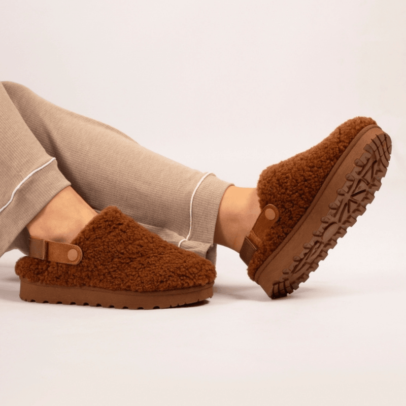 Womens Lunar Naples Coffee Wool Adjustable Strap Slippers - Coffee